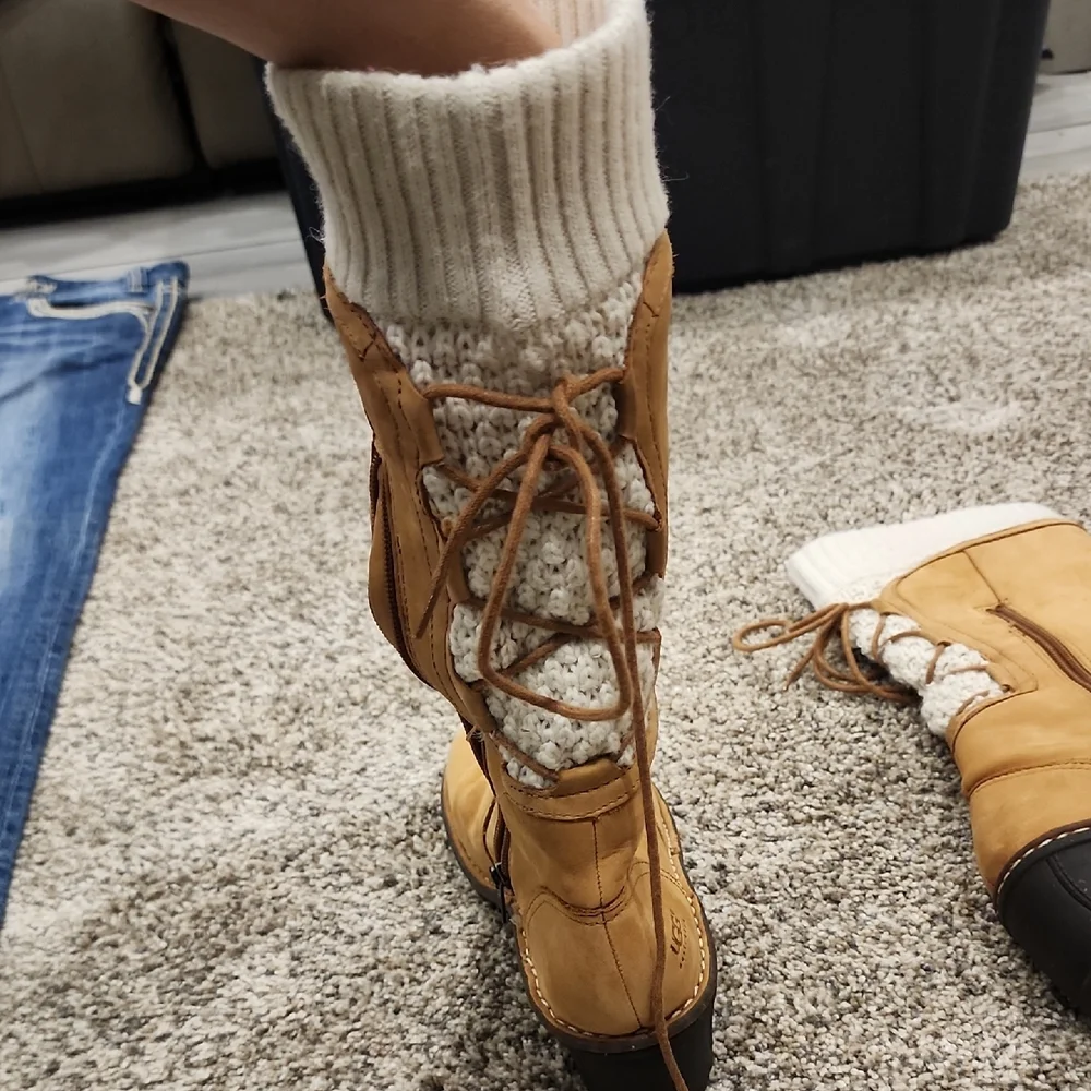 UGG Tan Boots with White Knit Accents - Picture 4 of 7